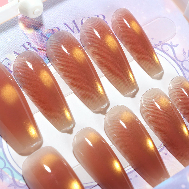 ZJ1019 Cat's Eye Printed Long Fake Nails M.52