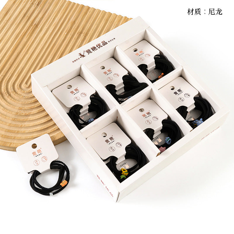 M42 Boxed 3 Black Hair Ties with Alloy Accessories - Durable & Stylish for Daily Hairstyling