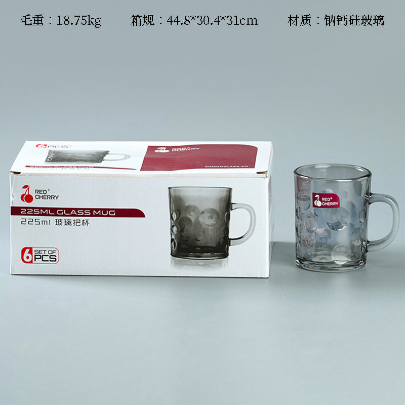 Vaso de vidrio Red Cherry modelo 25008PP con asa de vidrio (gris ahumado ámbar)