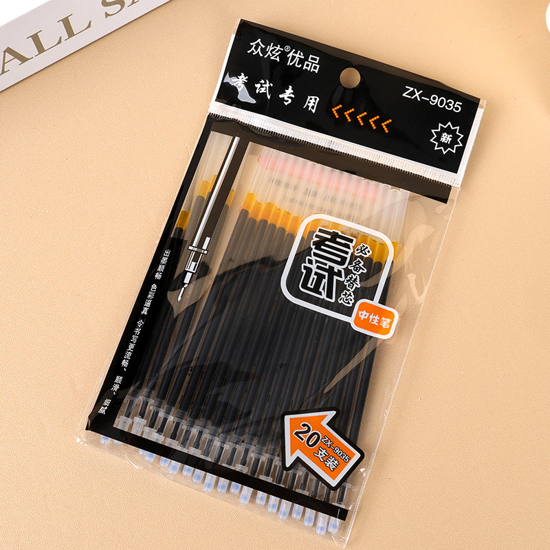 Zhongxuan Exam-Specific Pen Refills 20pcs Black 0.5mm Quick-Dry for Students' Tests & Homework M.82