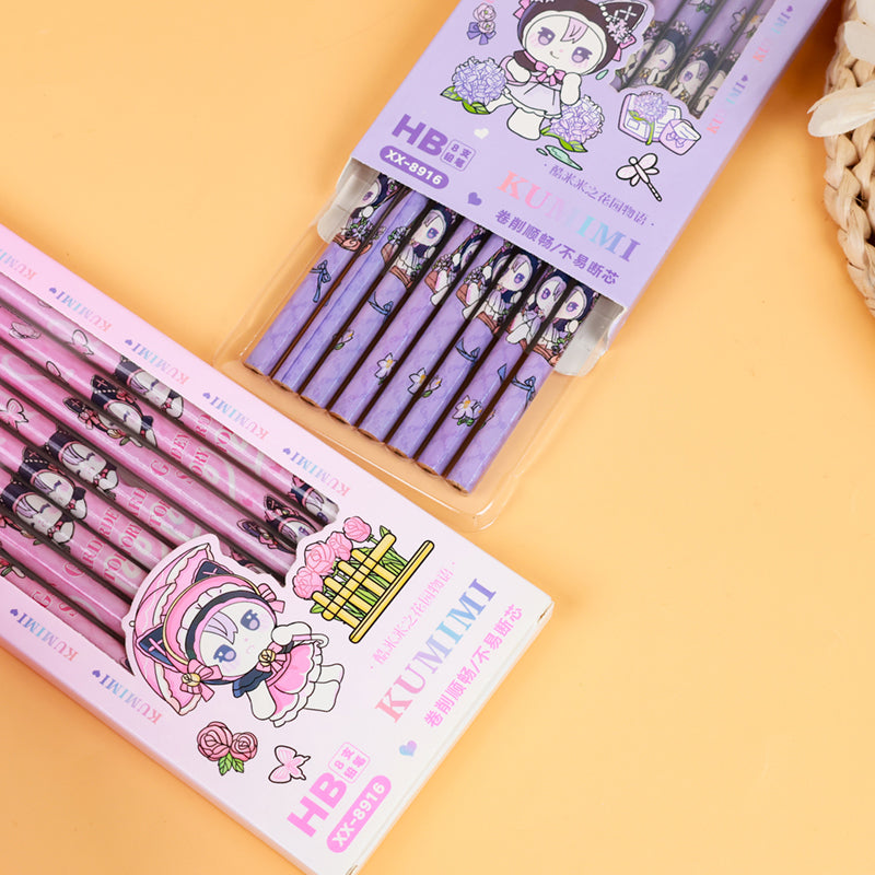 XX - 89 Series Set of Seven Pencils with Large Eraser Tips (Random Flower Patterns) M.82