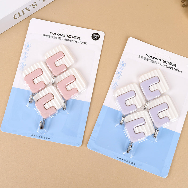 Yulong Model 8066 Adhesive Hooks - 4 Pcs Geometric Pattern Design M.16