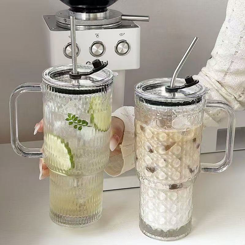 Quanming Ice-Retention Glass Mug with Handle (750ML with Straw & Lid) M.17