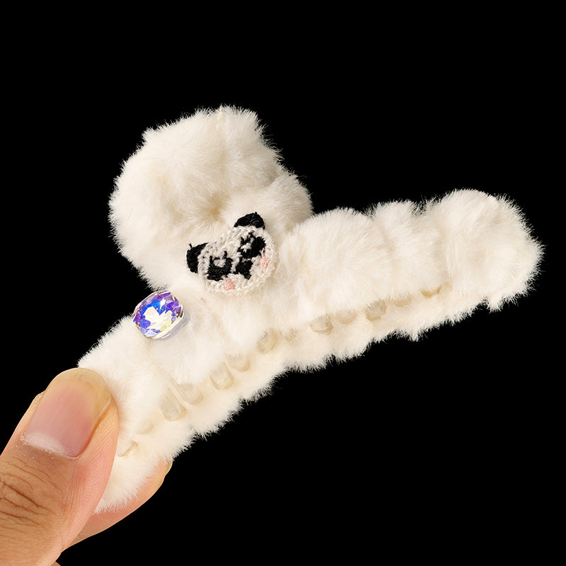 M42 4.33 Inch Large Hair Claw with Yarn Cartoon & Crystal Plush Texture