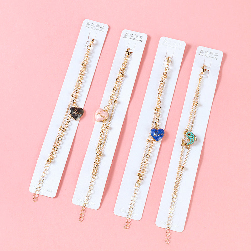 Double-Layer Heart Charm Bracelet M.43