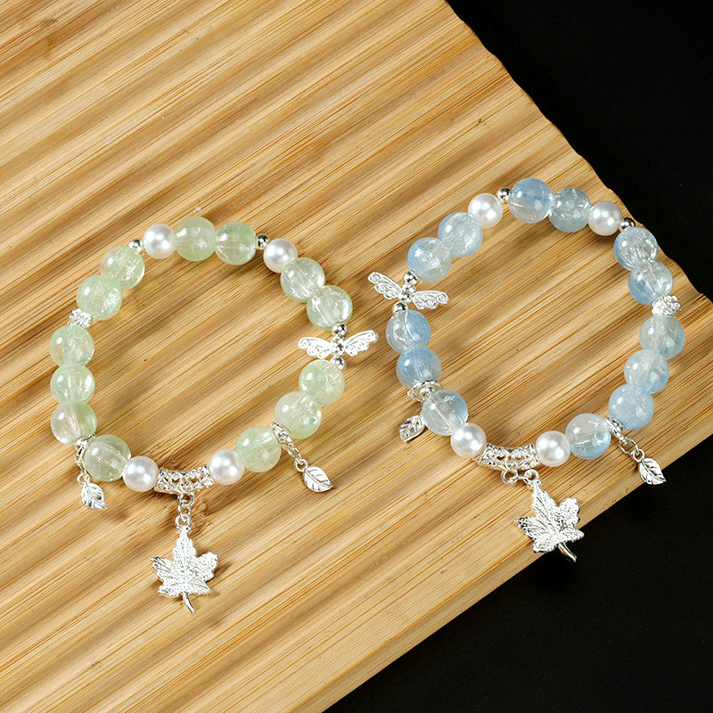 Delicate Shattered Pearl Butterfly Maple Leaf Bracelet M.43