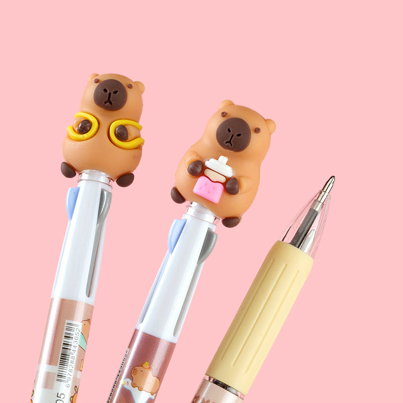 Bolígrafo Capybara de 3 colores, 0,5 mm, negro, azul y rojo, con clip para estudiantes, M.82