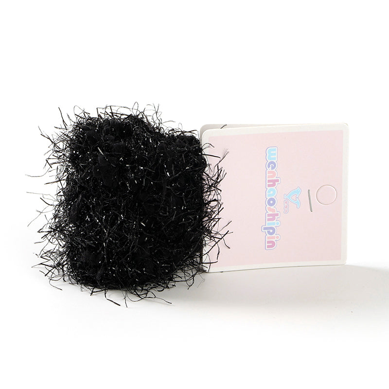 M42 3 Black Fuzzy Hair Ties on Hang Card - Soft Fluffy for Daily Ponytails & Buns