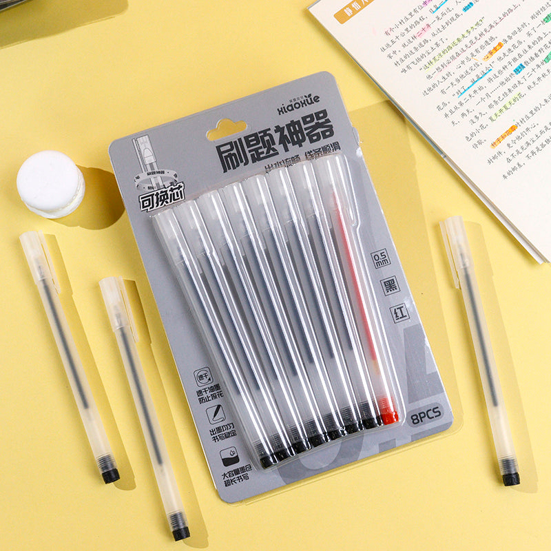 XX - 8862 Juego de ocho bolígrafos de gel para práctica y prueba (negro y rojo) M.82