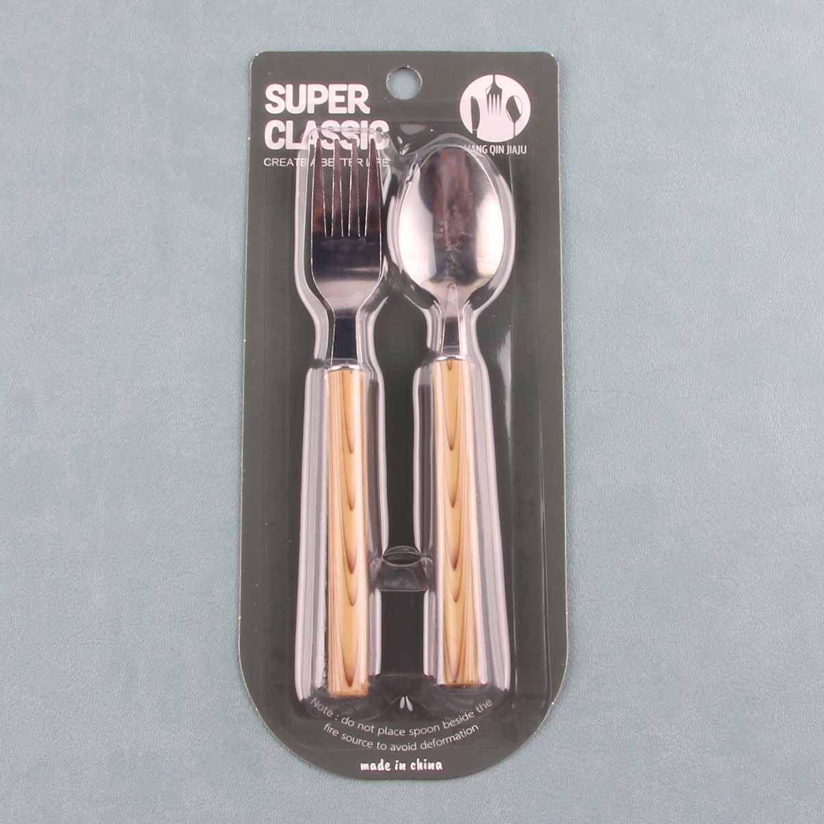 7062 Carded Mini Wood-grain Fork & Spoon Set M.66