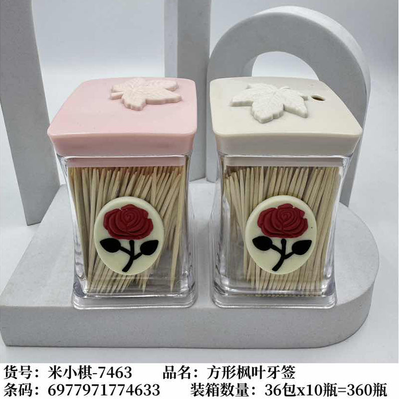 M.27-Mixiaoqi-7463 Square Bottle Maple Leaf Toothpicks