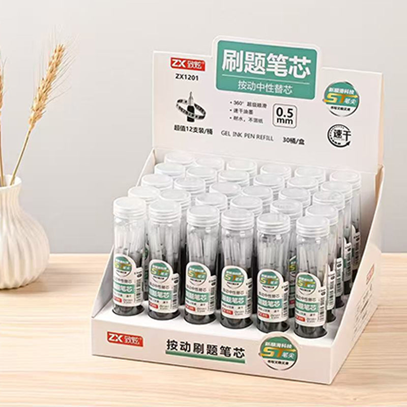 GR-1201 ST Nib Quick-Dry Retractable Pen Refills, 12pcs Black 0.5mm Bucket Pack M.82