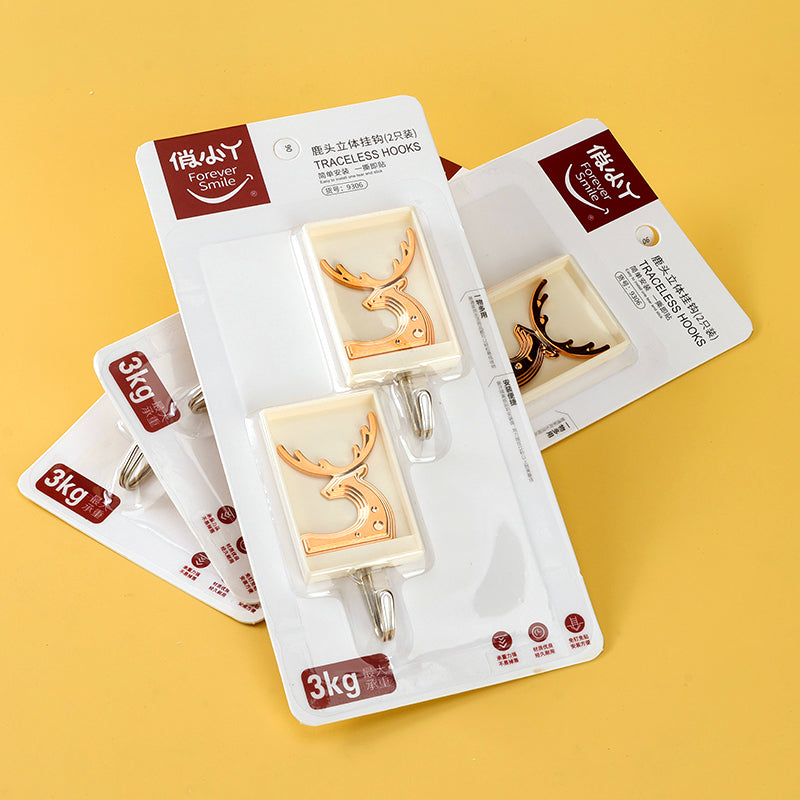 Qiaoxiaoya Model 9306 Adhesive Hooks - 2 Pcs Moose Design M.16