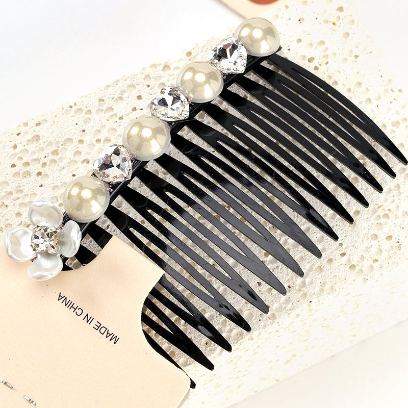 M42 Black Hair Comb Adorned with Pearls & Crystals, Boxed