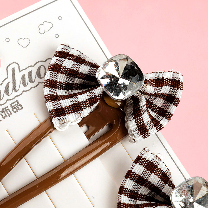 M42 Bow - tie Plaid Rhinestone Bobby Pins in a Box