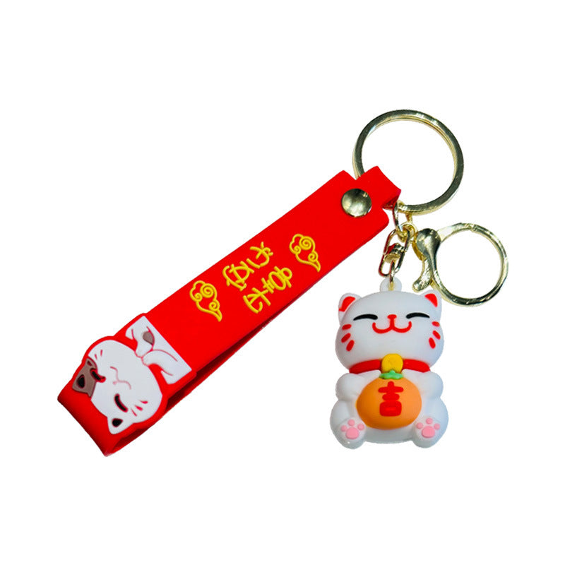 Wholesale of Festive Drum-Beating Lucky Cat Charms 3D Doll Keychains Car Key Rings & Bag Pendants Small Gifts M.72