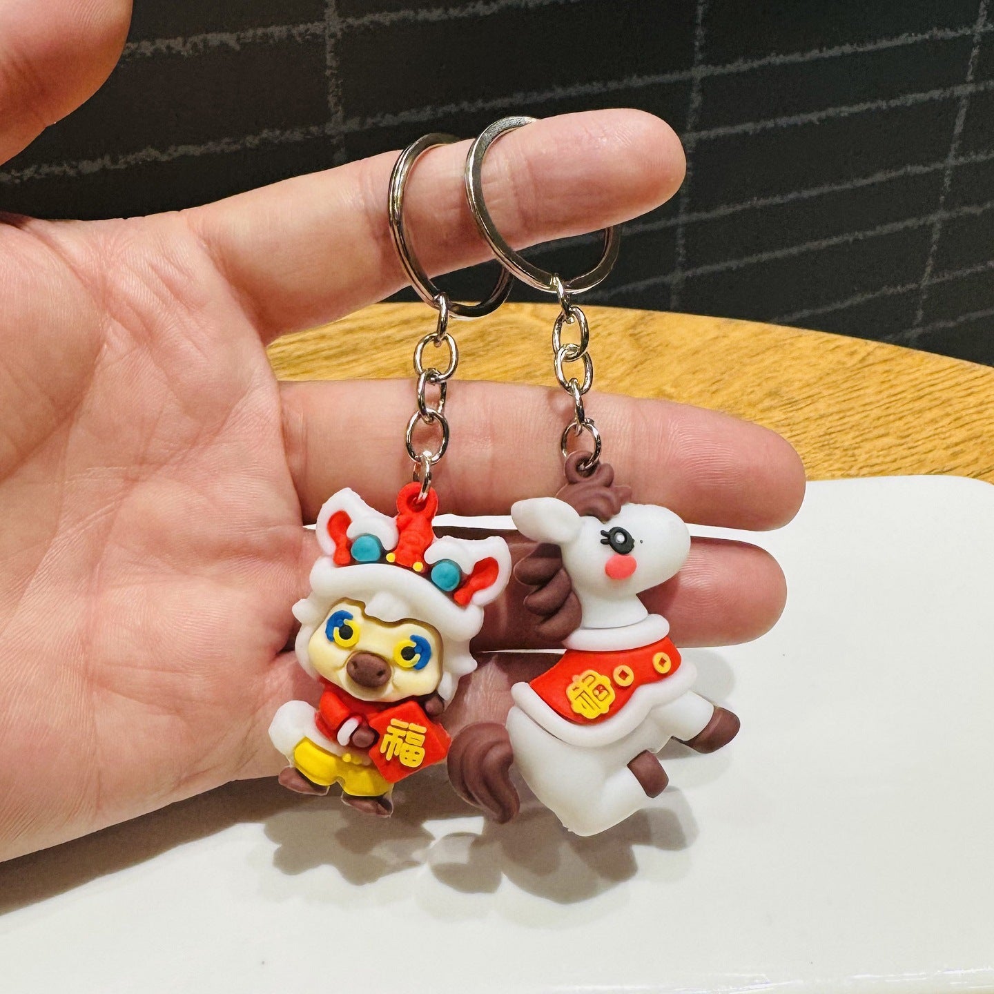 Wholesale of Year of the Horse Keychains Cartoon Pony Festive Fuwa Doll Charms Car Key Rings New Year & New Year's Day Gifts M.72