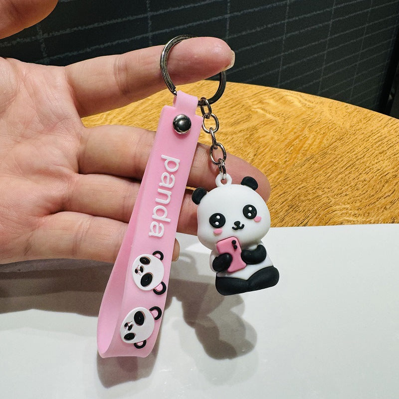 Internet-Famous Cartoon Panda Keychains 3D Figurines Bag Charms Car Key Rings Small Gifts for Zoo Events M.72