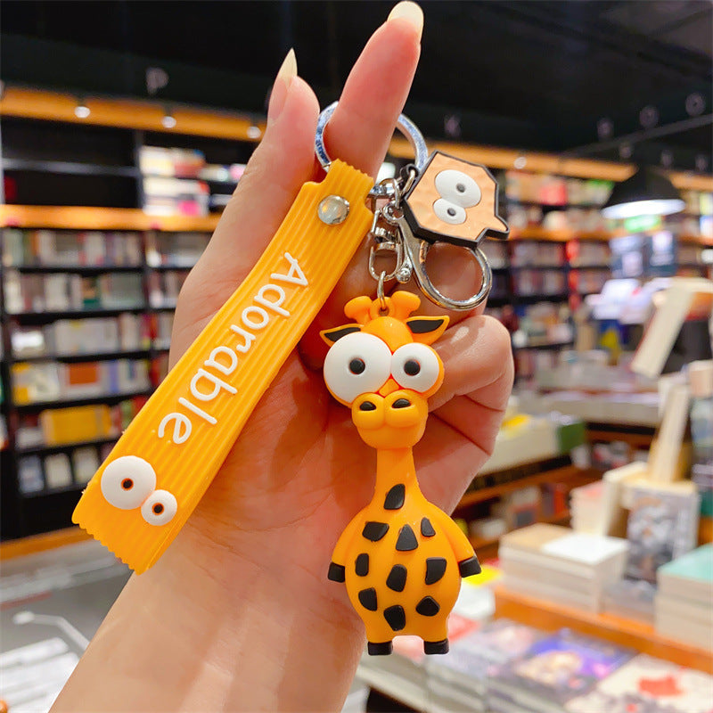 Cartoon Pop-Eye Giraffe Keychains Funny Ugly-Cute Animal Key Rings Trendy Gift Key Chain Charms M.72