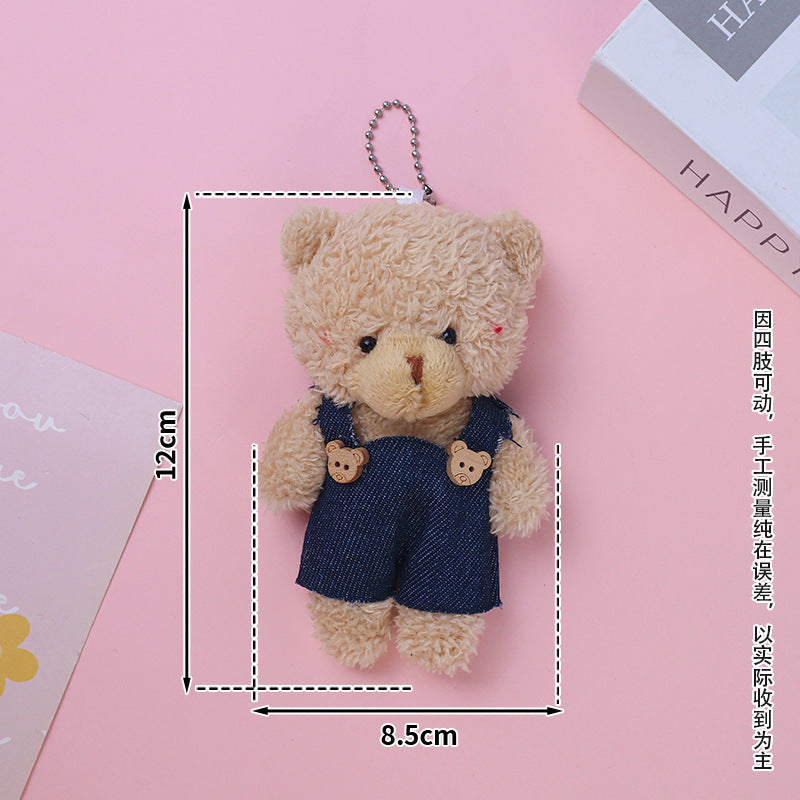 Cute Blush Bear and Bunny Cartoon Plush Dolls Suspender-Style Couple Backpack Charms Plush Keychains Small Gifts M.72