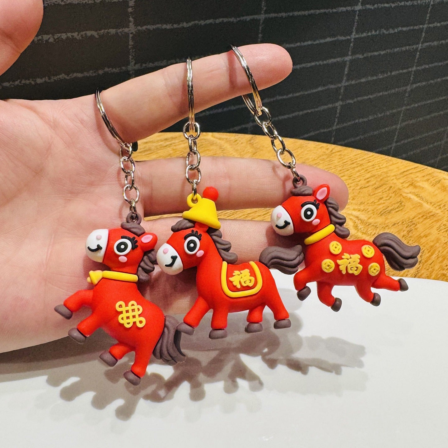 Wholesale of Festive Fortune Horse Keychains 3D Doll Bag Charms Car Key Rings New Year Small Gifts M.72
