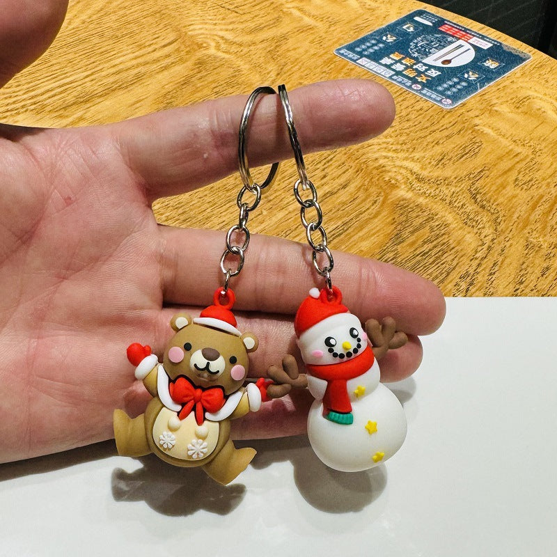 Creative Christmas Keychains 3D Santa Claus Figurines Schoolbag Charms Gifts for Company & Mall Events on Christmas Eve M.72