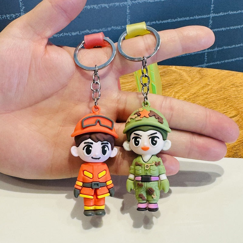 Wholesale of Creative Firefighter & Police Keychains 3D Figurines Backpack Charms Car Key Rings Activity Small Gifts M.72