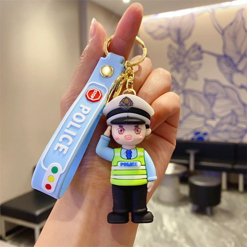 Cartoon Firefighter Keychains Police Officer Key Rings Cute Bag Charms Holiday Gift Items Claw Machine Supplies (Wholesale) M.72