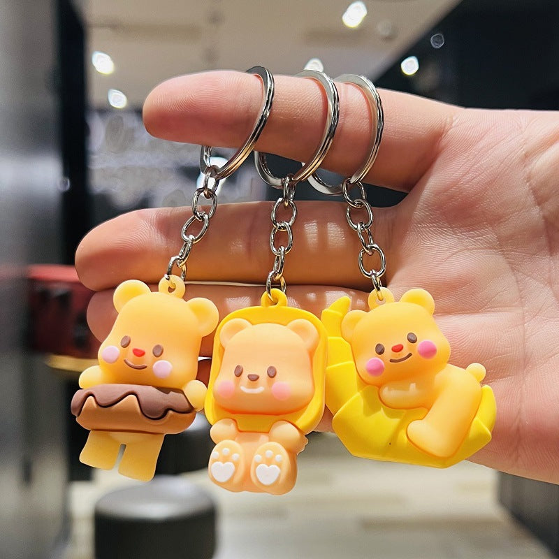 Cartoon Butter Bear Keychain 3D Soft Rubber Doll Schoolbag Charm Small Gift for Insurance Company & Mall Events M.72