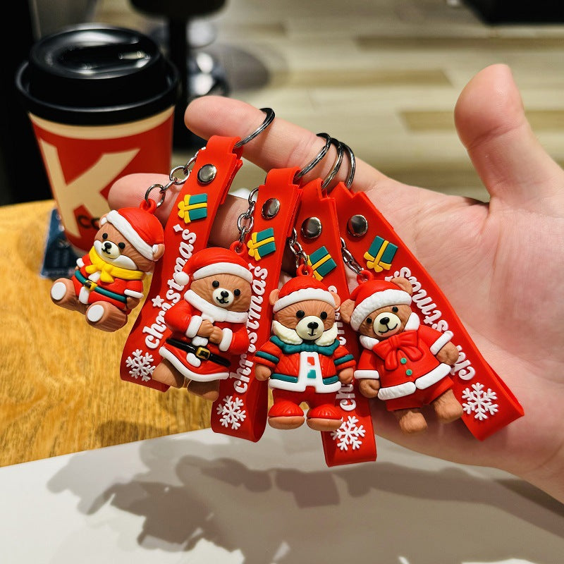 Christmas Teddy Bear Keychains Creative Bag Charms Car Key Rings Small Gifts for Christmas Company and Mall Events M.72