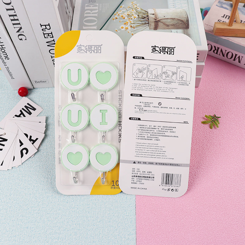 Model JDL-338 Adhesive Hooks - 6 Pcs Heart Design M.16