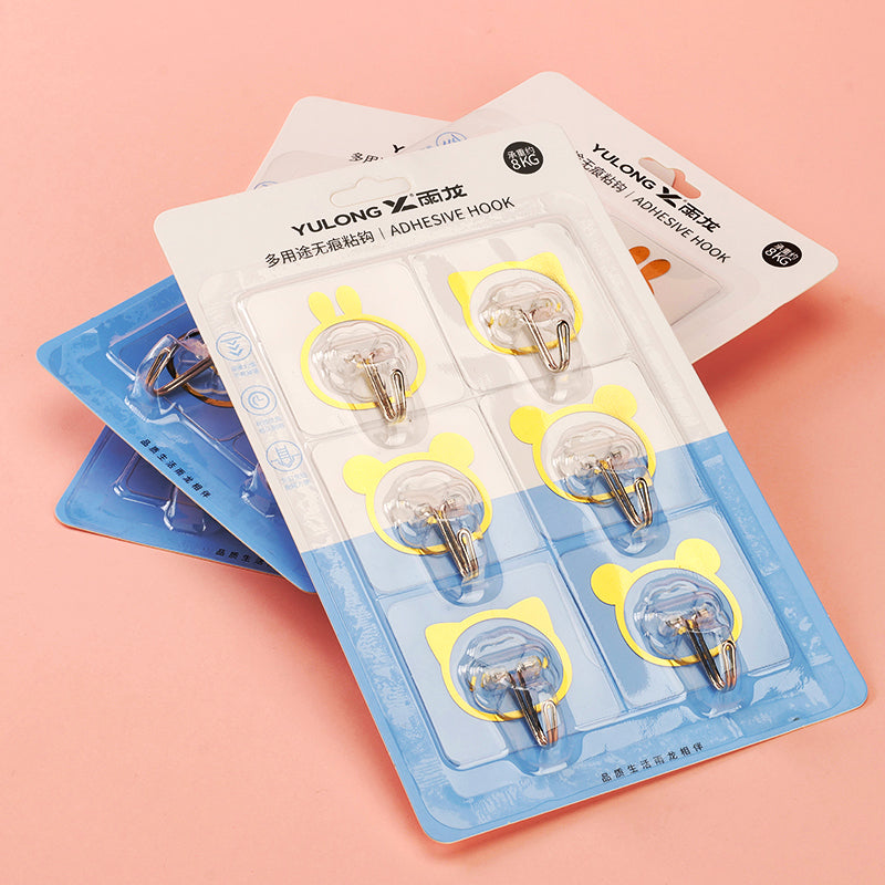 Yulong Model 8051 Adhesive Hooks - 6 Pcs Transparent Cartoon Design M.16