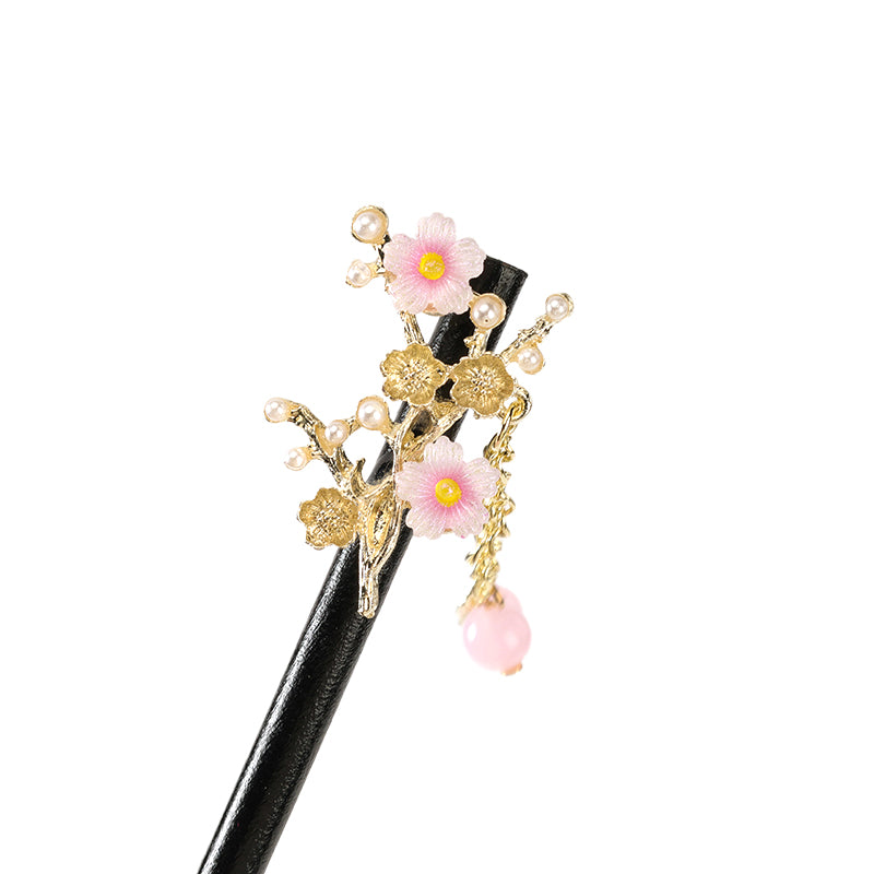 M42 Hair Pin with Wooden Cherry Blossom & Tassel Details