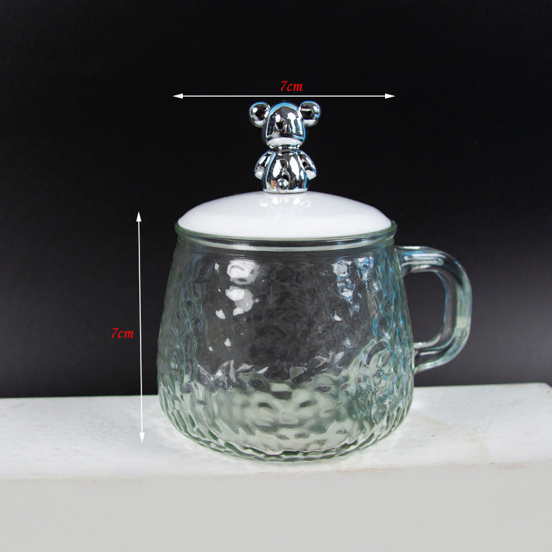 Internet - Famous Bear - shaped Glass Mug with Lid and Handle (with a 70mm Teaspoon) M.17