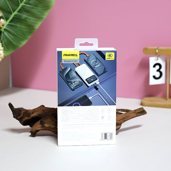 10,000mAh White Power Bank with Built-in Cable - Model G35 A12 JPDB