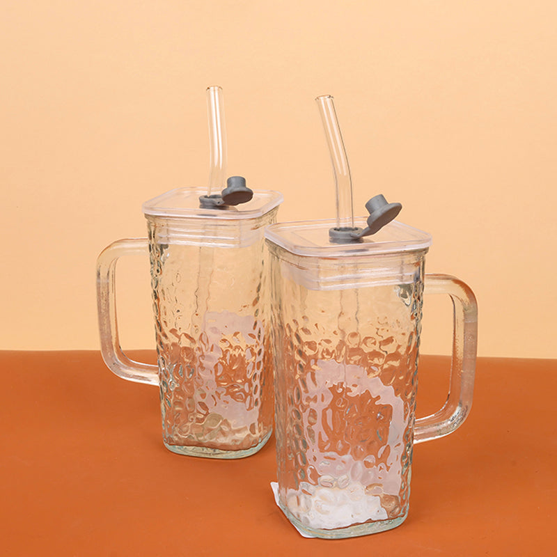 Square Glass Handle Cup with Straw and Lid (260ml) M.17