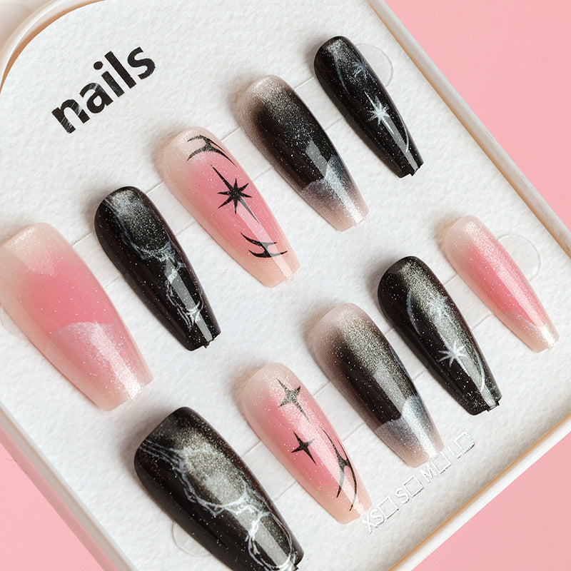 ZJ1018 Cat's Eye Print Long Fake Nails M.52