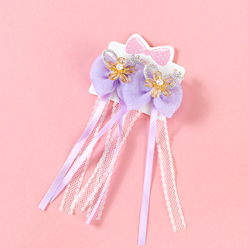 M42 Boxed Flower Bowtie & Ribbon Pair Hair Clips for Kids