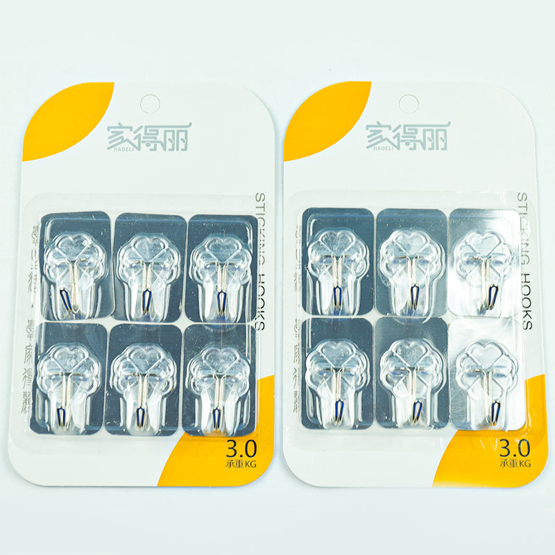 Model JDL-930 Adhesive Hooks - 6 Pcs,Silver Trace-Free Type M.16