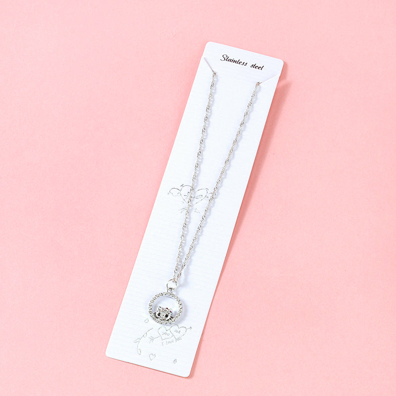 Cartoon Round - diamond Kitty Cat Necklace M.43