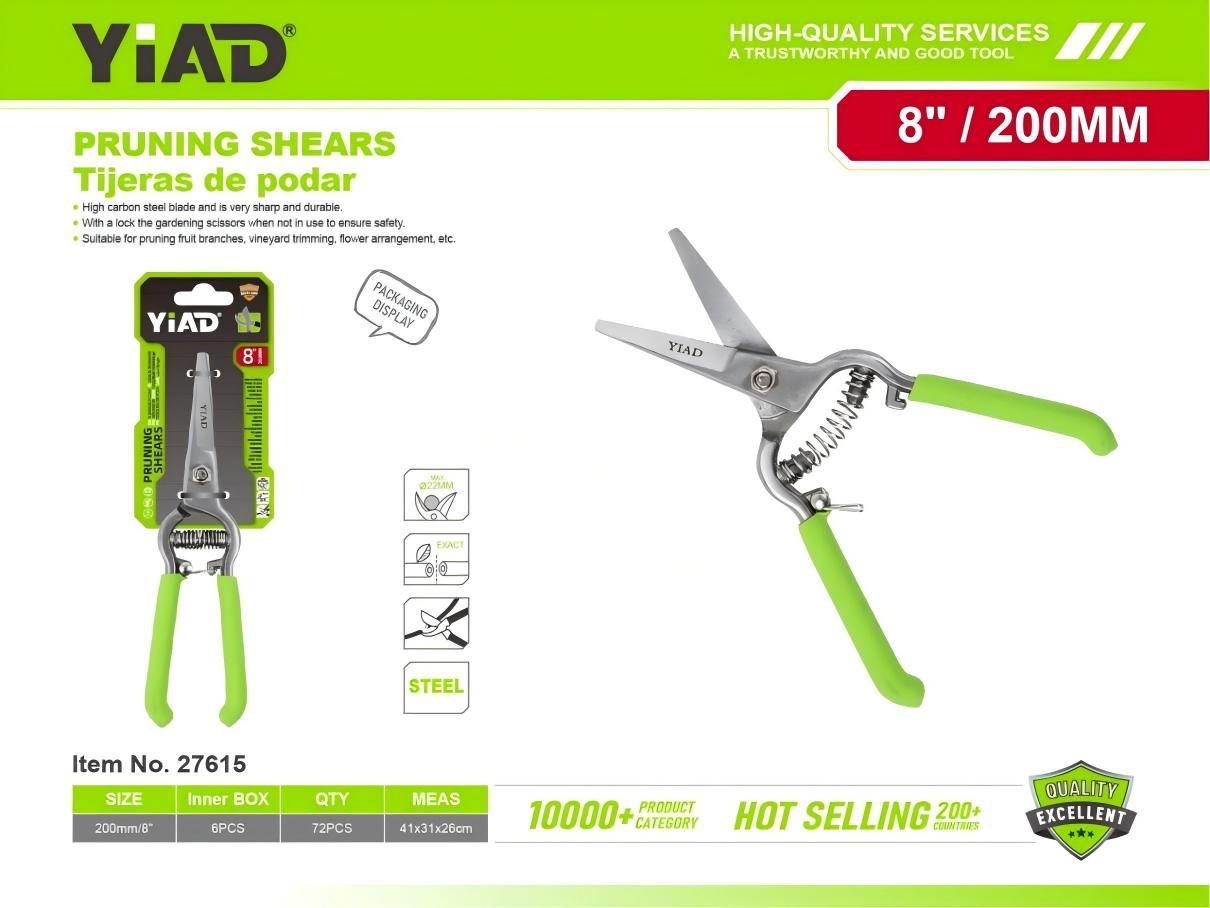 8-inch pruning shears with plastic-coated handle and pointed tip M.33