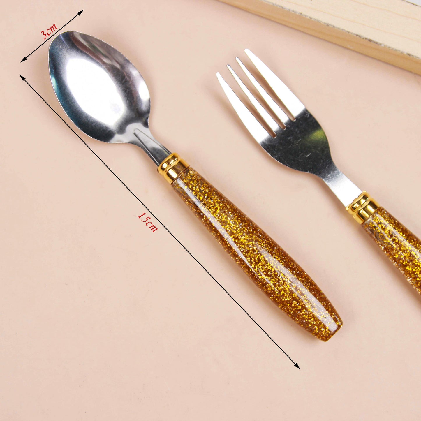 8082 Gold Glitter Baby Feeding Spoon & Fork Set M.66