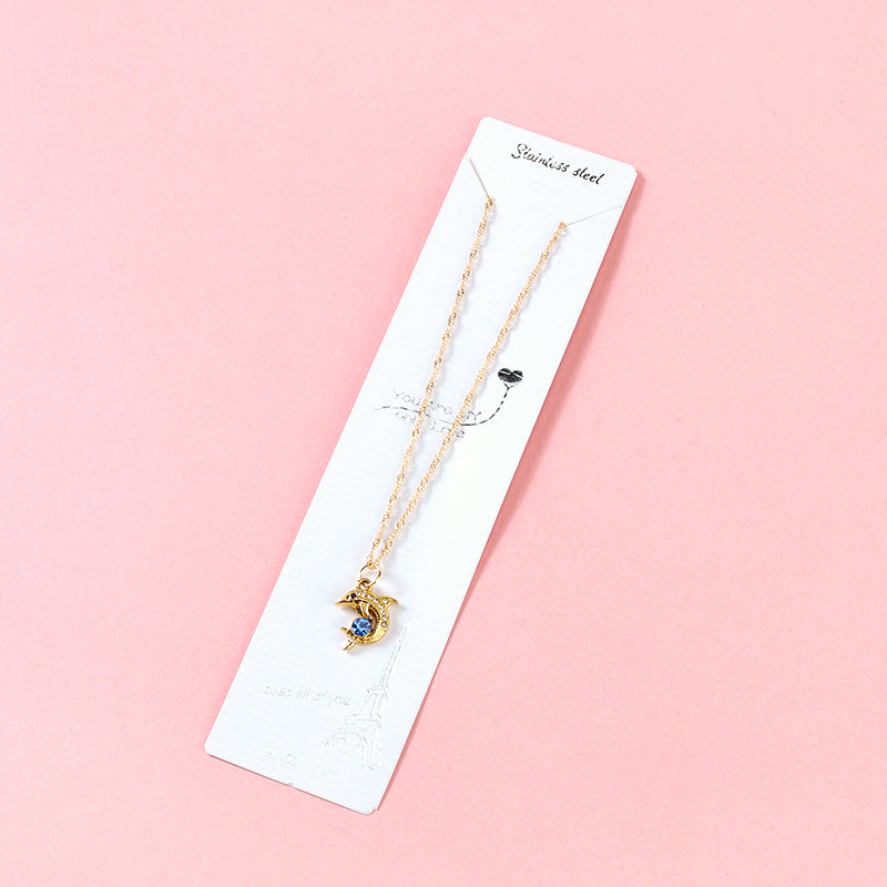 Blue Diamond Dolphin Water - wave Necklace M.43