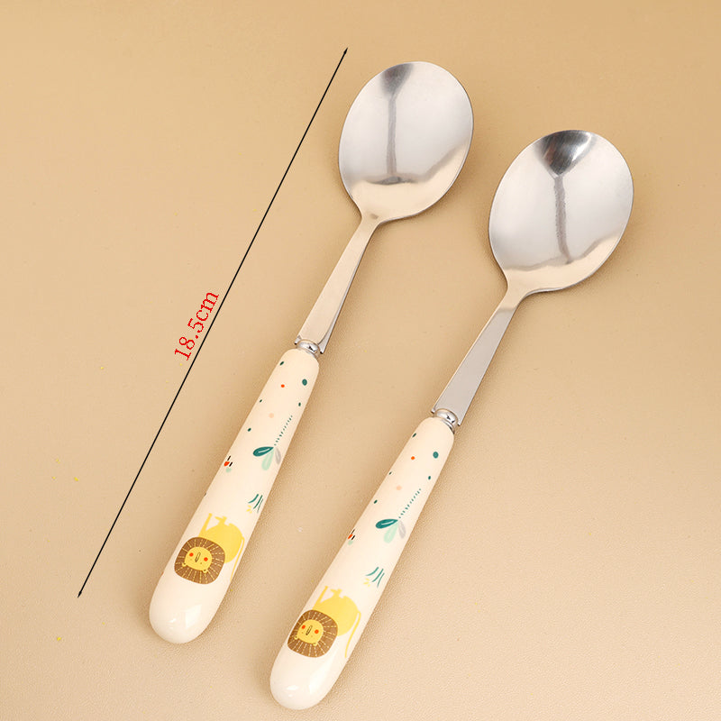 HSE-1 Cartoon Double-Sided Floral Pattern Ceramic Handle No.2 Round Spoon M.66