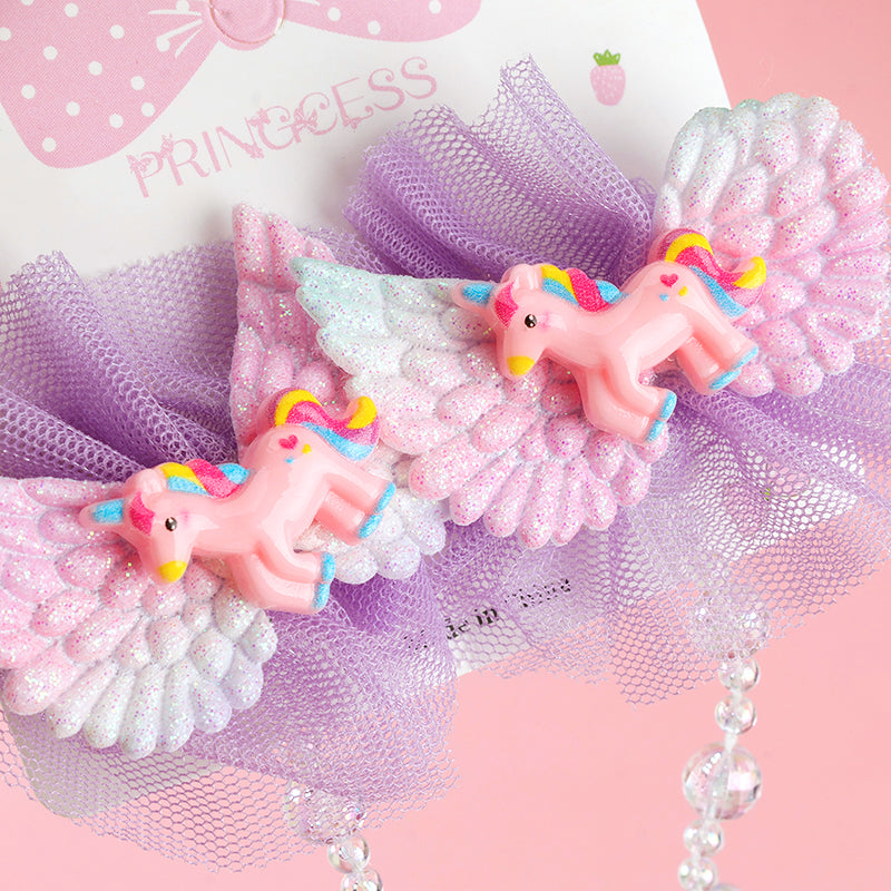 M42 Boxed Tulle Flower & Cartoon Wing Hair Clips for Kids