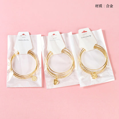 Gold Three - Dimensional Vintage Pendant Bangle (Four - Ring)  M.43