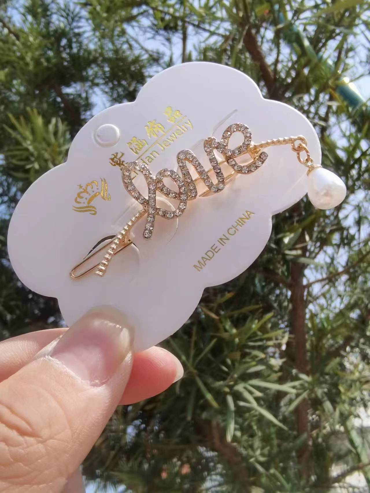 M42 Rhinestone-adorned Pearl Dangle Hair Clip