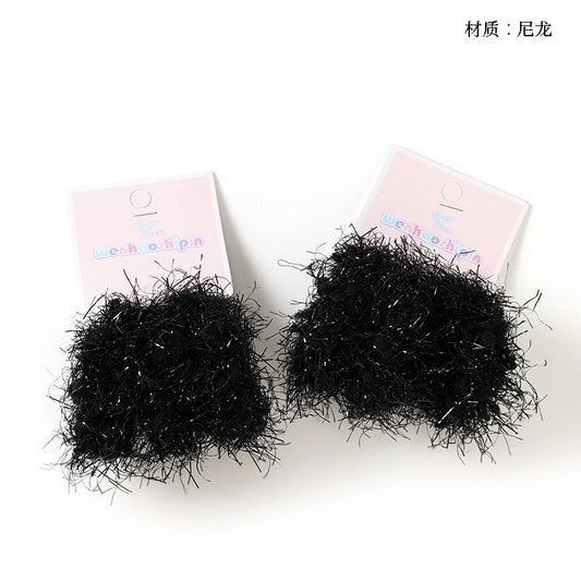 M42 3 Black Fuzzy Hair Ties on Hang Card - Soft Fluffy for Daily Ponytails & Buns