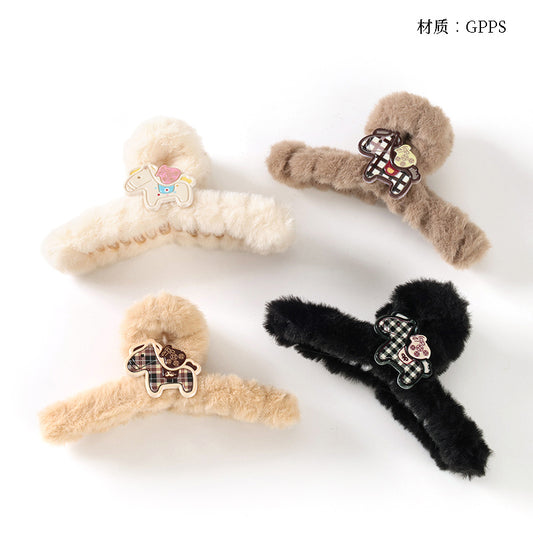 M42 5.12 Inch Large Hair Claw with AB-Side Cartoon Accessory & Furry Texture