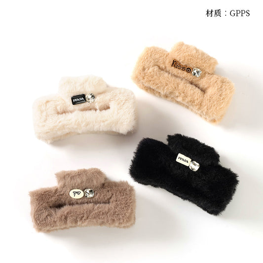 M42 4.33 Inch Square Large Hair Claw with Double-Side Accessory & Furry Texture